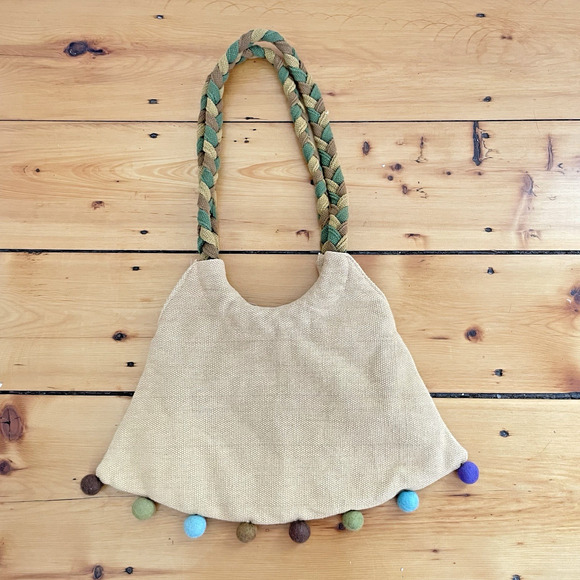 Boho Woven Braided Handle Pom Pom Bag Retro Y2K Cottagecore Purse - Picture 2 of 9